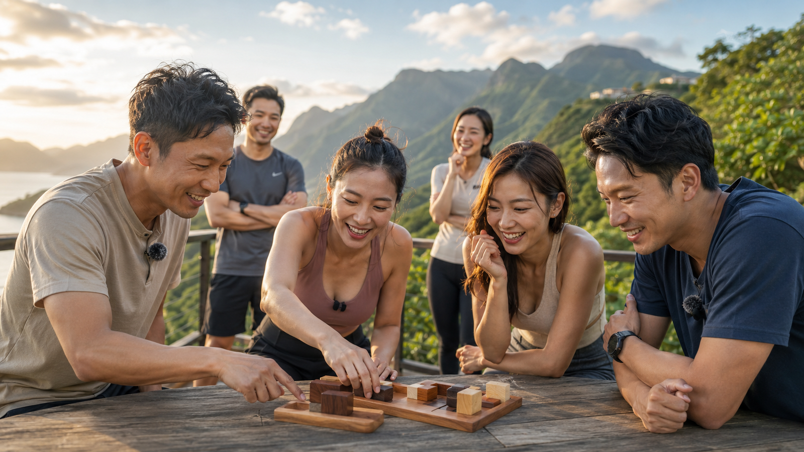 Outdoor Taiwan puzzle dating challenge with mountain views